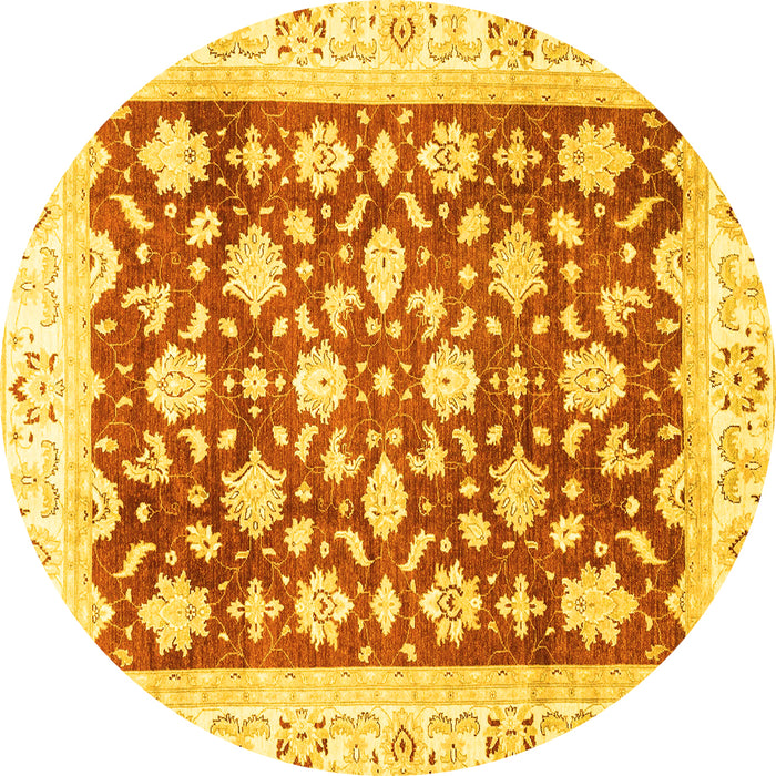Round Machine Washable Oriental Yellow Traditional Rug, wshabs3343yw