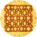 Round Machine Washable Oriental Yellow Traditional Rug, wshabs3343yw