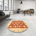 Round Machine Washable Abstract Orange Red Rug in a Office, wshabs3343