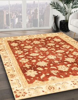 Abstract Orange Red Oriental Rug in Family Room, abs3343