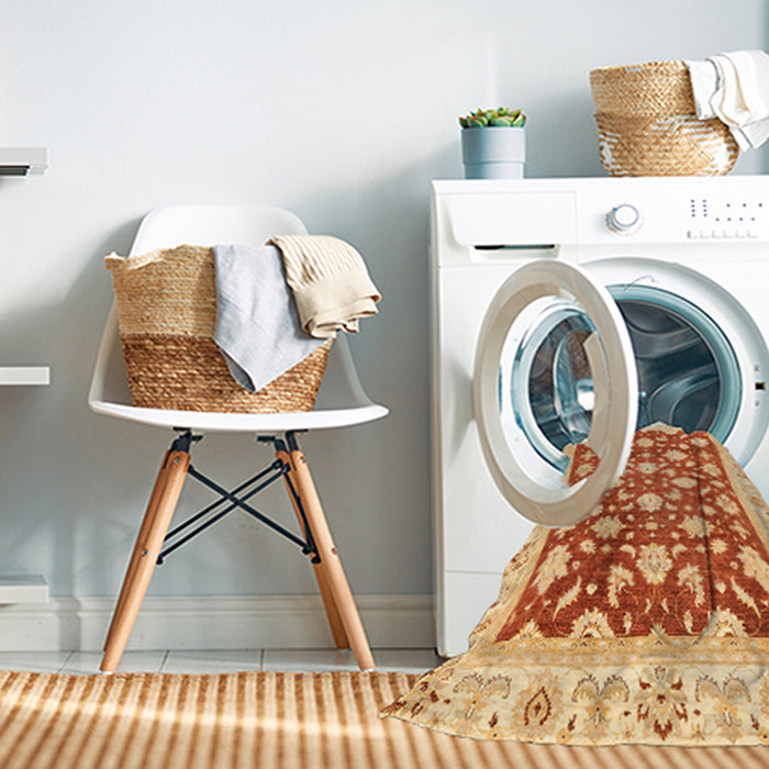 Machine Washable Abstract Orange Red Rug in a Washing Machine, wshabs3343