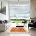 Square Abstract Orange Red Oriental Rug in a Living Room, abs3343