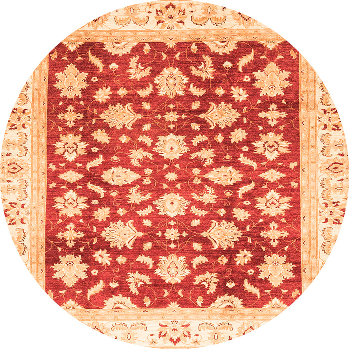 Round Machine Washable Oriental Orange Traditional Area Rugs, wshabs3343org