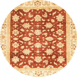Round Abstract Orange Red Oriental Rug, abs3343