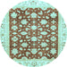 Round Machine Washable Oriental Light Blue Traditional Rug, wshabs3343lblu