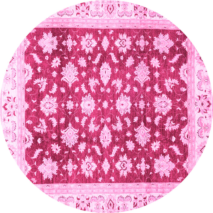Round Machine Washable Oriental Pink Traditional Rug, wshabs3343pnk