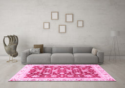 Machine Washable Oriental Pink Traditional Rug in a Living Room, wshabs3343pnk