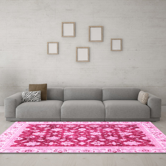 Machine Washable Oriental Pink Traditional Rug in a Living Room, wshabs3343pnk