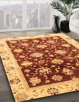 Abstract Saffron Yellow Oriental Rug in Family Room, abs3344