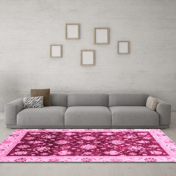 Machine Washable Oriental Pink Traditional Rug in a Living Room, wshabs3344pnk