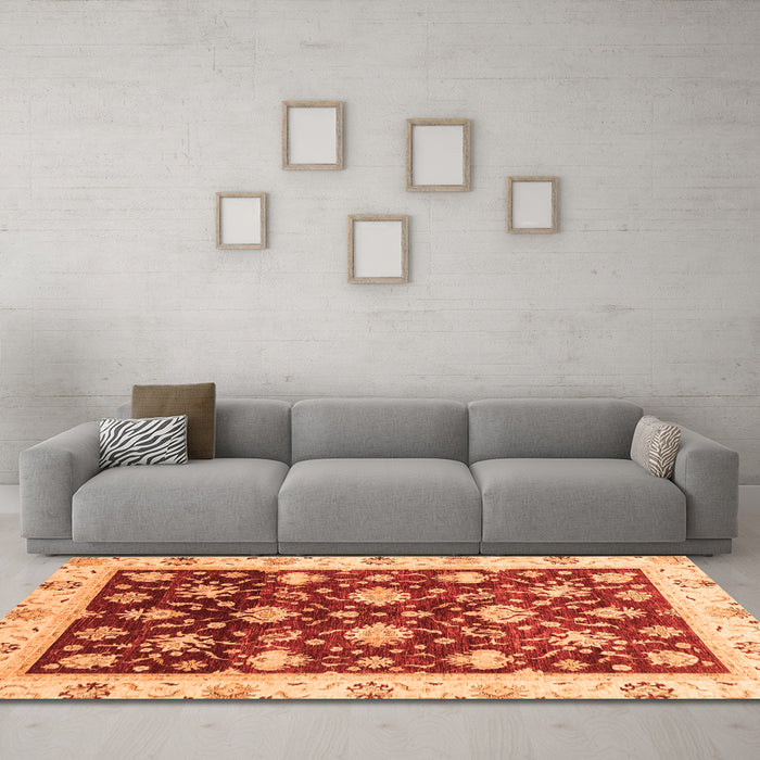 Machine Washable Oriental Orange Traditional Area Rugs in a Living Room, wshabs3344org