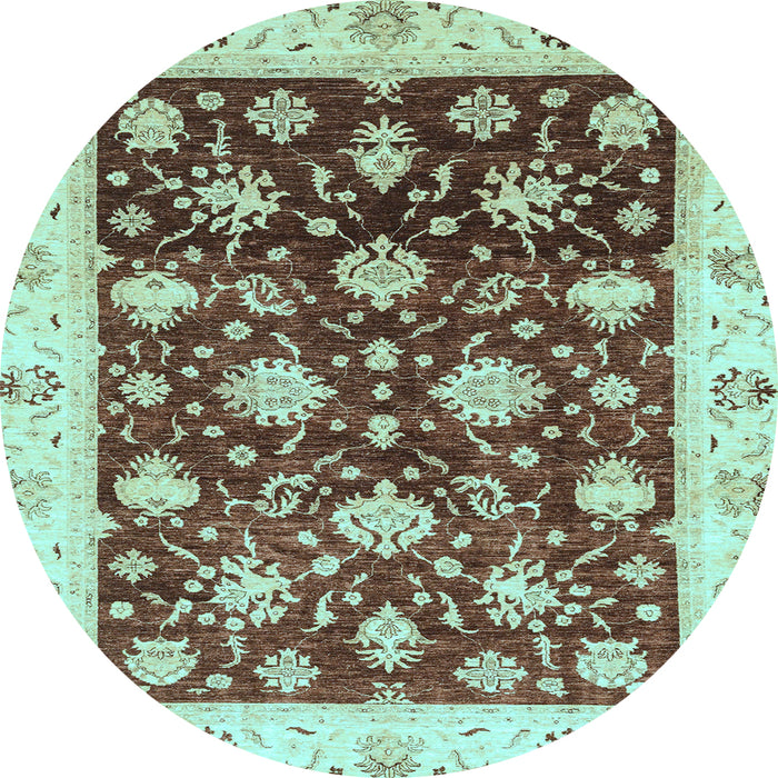 Round Machine Washable Oriental Light Blue Traditional Rug, wshabs3344lblu