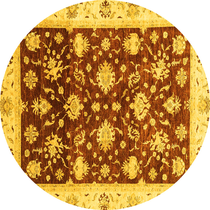 Round Machine Washable Oriental Yellow Traditional Rug, wshabs3344yw