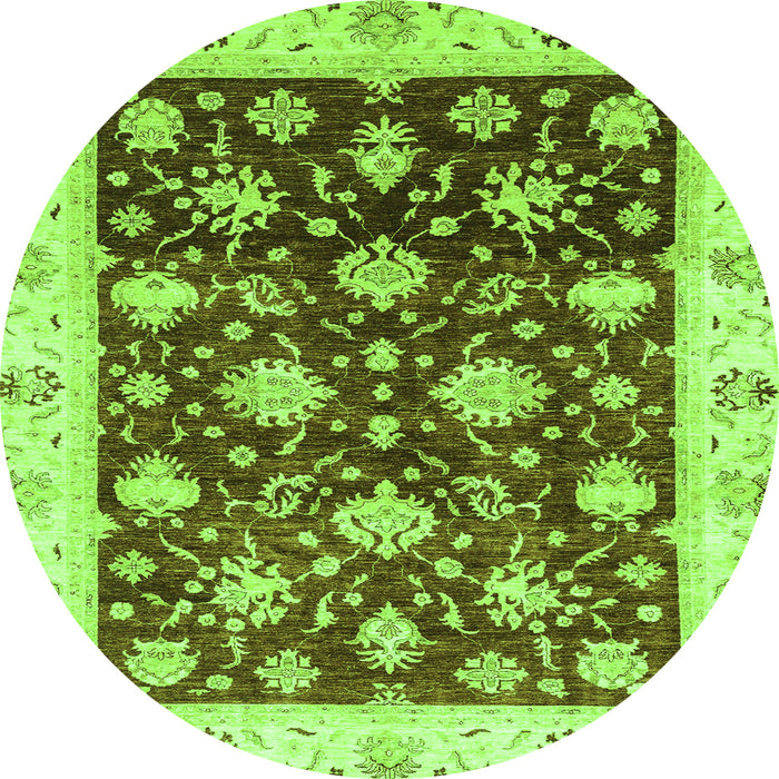 Round Machine Washable Oriental Green Traditional Area Rugs, wshabs3344grn
