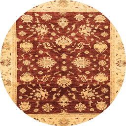 Round Machine Washable Abstract Saffron Yellow Rug, wshabs3344