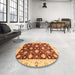 Round Machine Washable Abstract Saffron Yellow Rug in a Office, wshabs3344