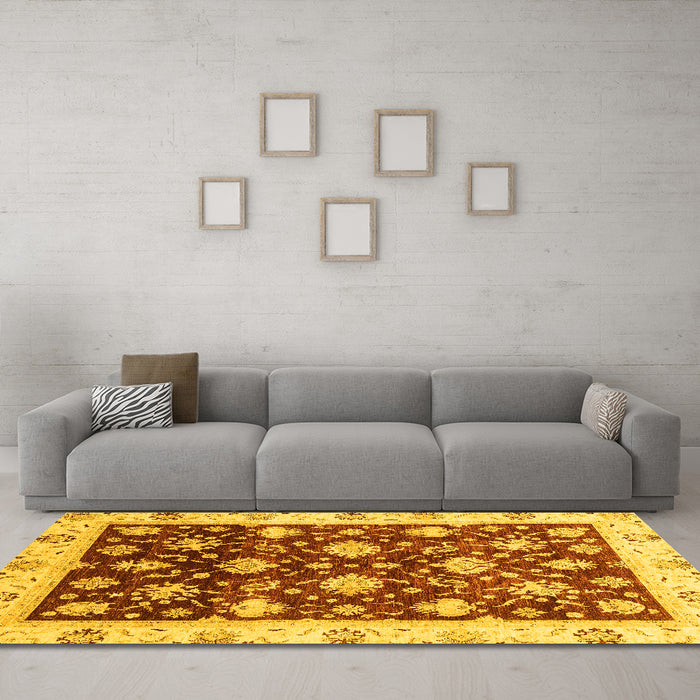 Machine Washable Oriental Yellow Traditional Rug in a Living Room, wshabs3344yw