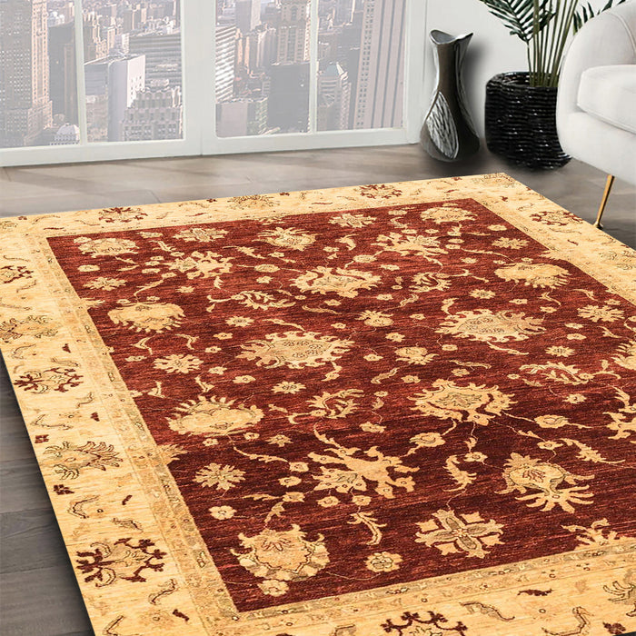 Machine Washable Abstract Saffron Yellow Rug in a Family Room, wshabs3344