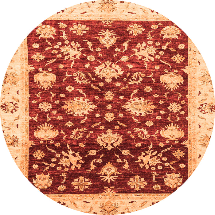 Round Machine Washable Oriental Orange Traditional Area Rugs, wshabs3344org