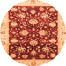 Round Machine Washable Oriental Orange Traditional Area Rugs, wshabs3344org