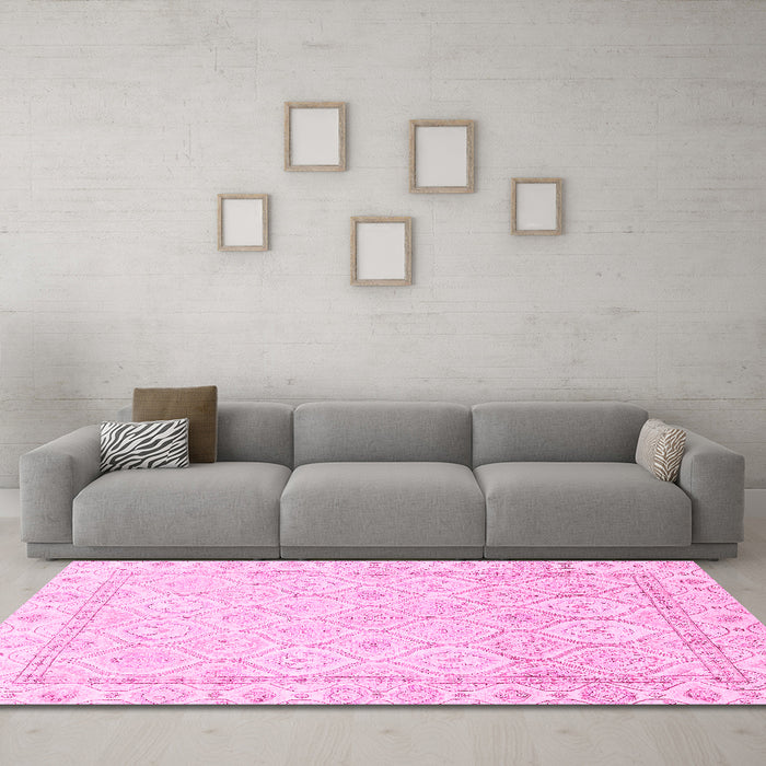 Machine Washable Oriental Pink Traditional Rug in a Living Room, wshabs3345pnk