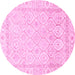 Round Machine Washable Oriental Pink Traditional Rug, wshabs3345pnk