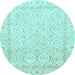 Round Machine Washable Oriental Light Blue Traditional Rug, wshabs3345lblu