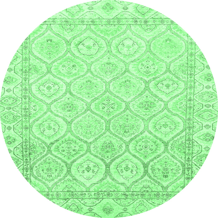 Round Machine Washable Oriental Emerald Green Traditional Area Rugs, wshabs3345emgrn