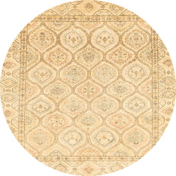 Round Abstract Sun Yellow Oriental Rug, abs3345