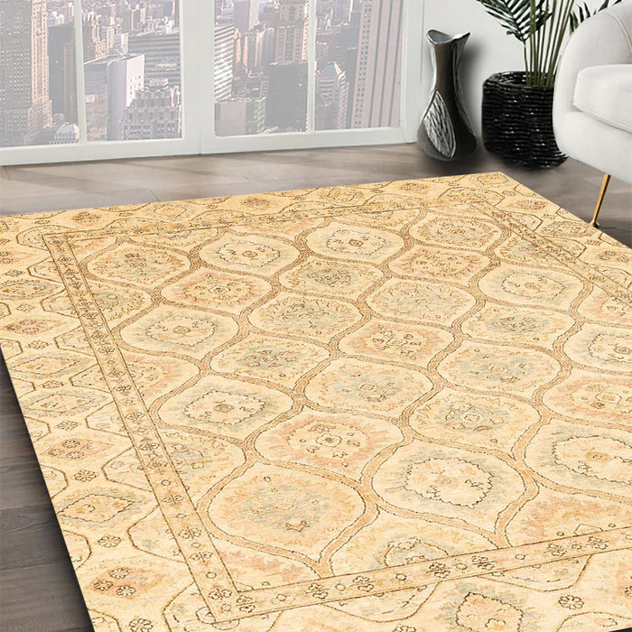 Abstract Sun Yellow Oriental Rug in Family Room, abs3345