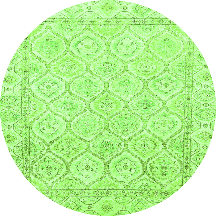 Round Machine Washable Oriental Green Traditional Area Rugs, wshabs3345grn