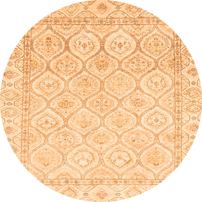 Round Machine Washable Oriental Orange Traditional Area Rugs, wshabs3345org