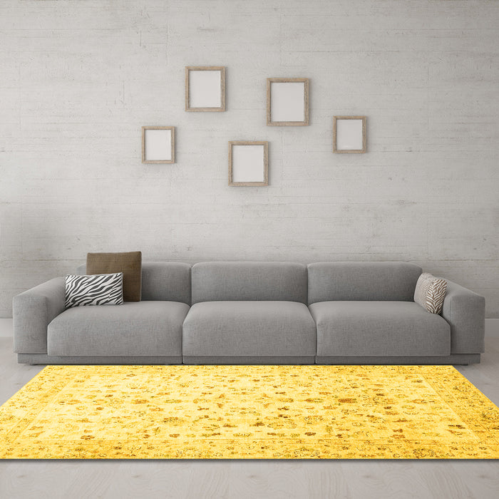 Machine Washable Oriental Yellow Traditional Rug in a Living Room, wshabs3346yw