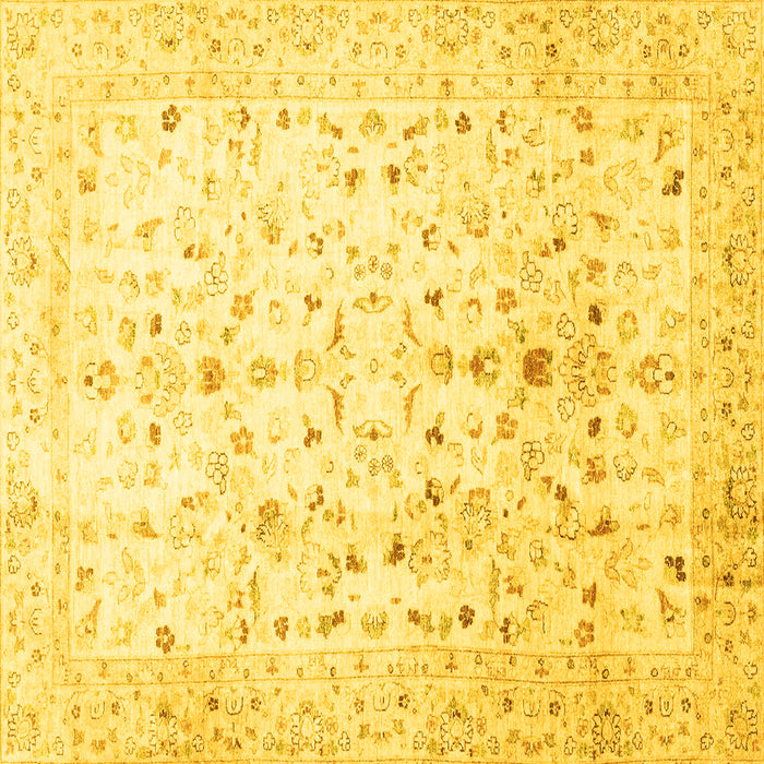 Square Machine Washable Oriental Yellow Traditional Rug, wshabs3346yw