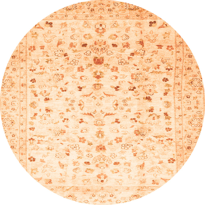 Round Machine Washable Oriental Orange Traditional Area Rugs, wshabs3346org