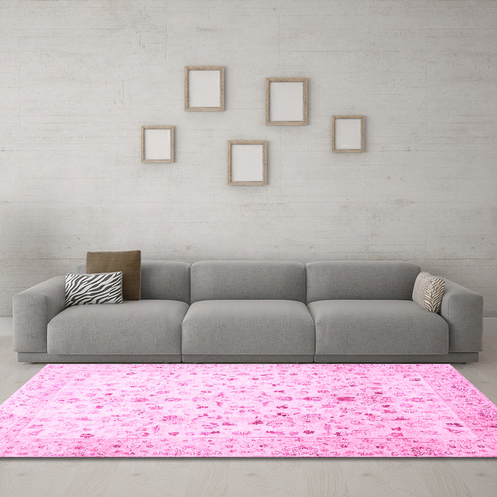 Machine Washable Oriental Pink Traditional Rug in a Living Room, wshabs3346pnk