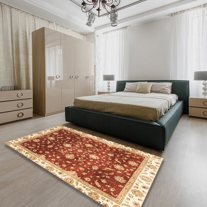 Abstract Red Oriental Rug in a Bedroom, abs3347