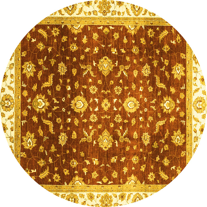 Round Machine Washable Oriental Yellow Traditional Rug, wshabs3347yw