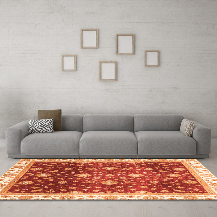 Machine Washable Oriental Orange Traditional Area Rugs in a Living Room, wshabs3347org