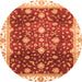 Round Machine Washable Oriental Orange Traditional Area Rugs, wshabs3347org