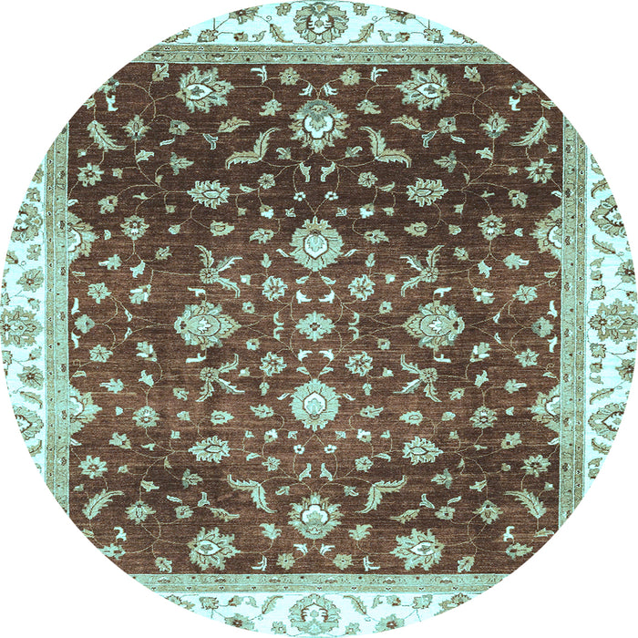 Round Machine Washable Oriental Light Blue Traditional Rug, wshabs3347lblu