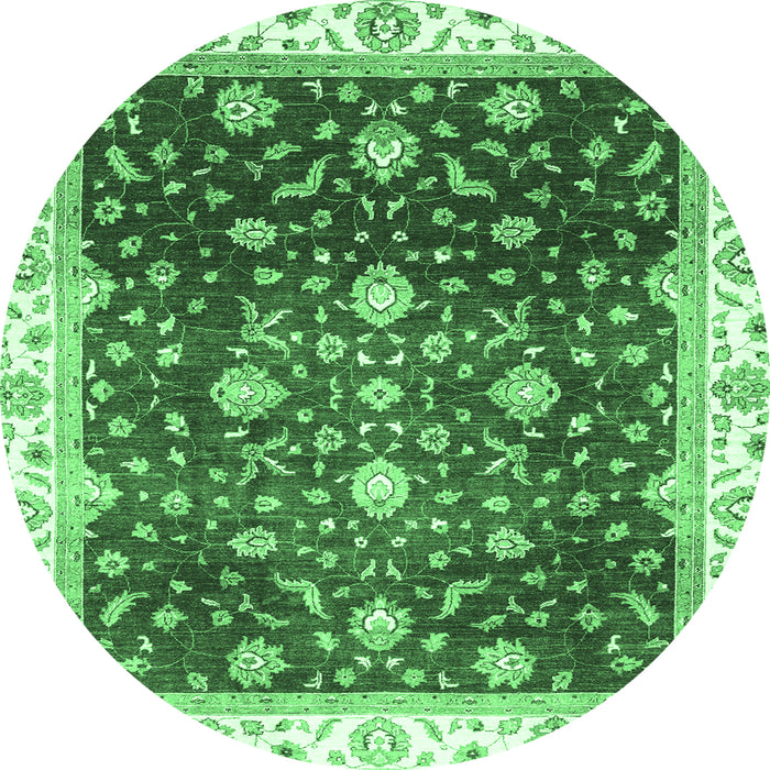 Round Machine Washable Oriental Emerald Green Traditional Area Rugs, wshabs3347emgrn
