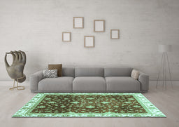 Machine Washable Oriental Turquoise Traditional Area Rugs in a Living Room,, wshabs3347turq