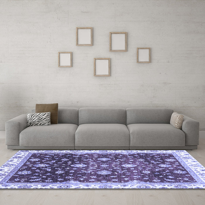 Machine Washable Oriental Blue Traditional Rug in a Living Room, wshabs3347blu