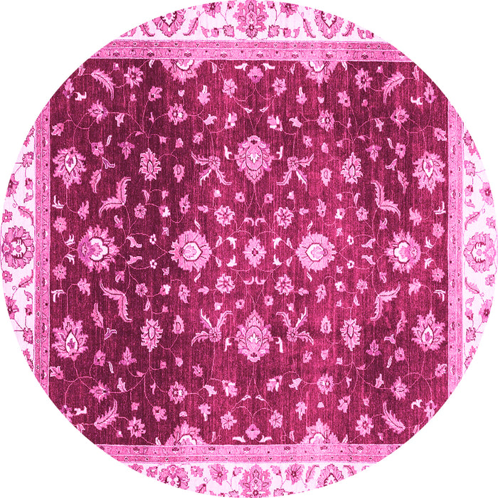 Round Machine Washable Oriental Pink Traditional Rug, wshabs3347pnk