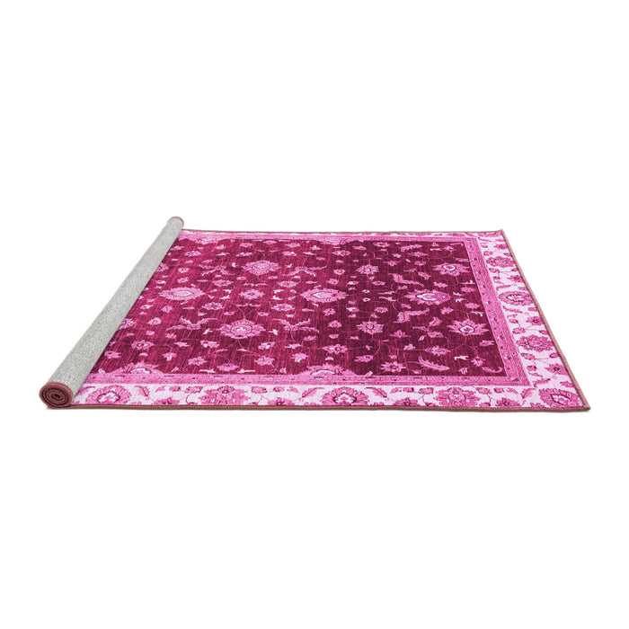 Sideview of Machine Washable Oriental Pink Traditional Rug, wshabs3347pnk