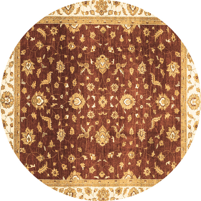 Round Machine Washable Oriental Brown Traditional Rug, wshabs3347brn