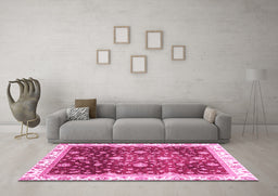 Machine Washable Oriental Pink Traditional Rug in a Living Room, wshabs3347pnk