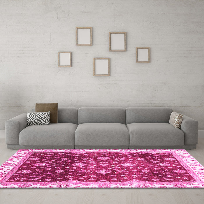 Machine Washable Oriental Pink Traditional Rug in a Living Room, wshabs3347pnk