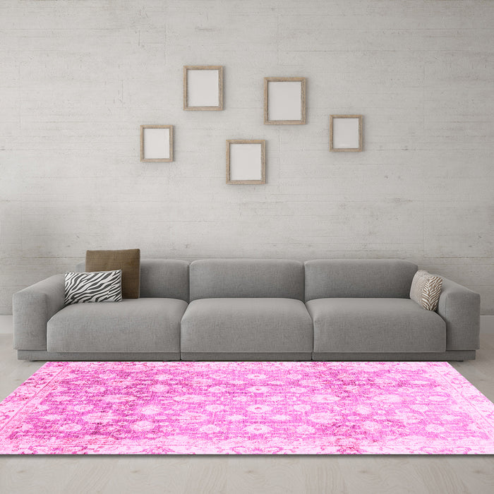 Machine Washable Oriental Pink Traditional Rug in a Living Room, wshabs3348pnk
